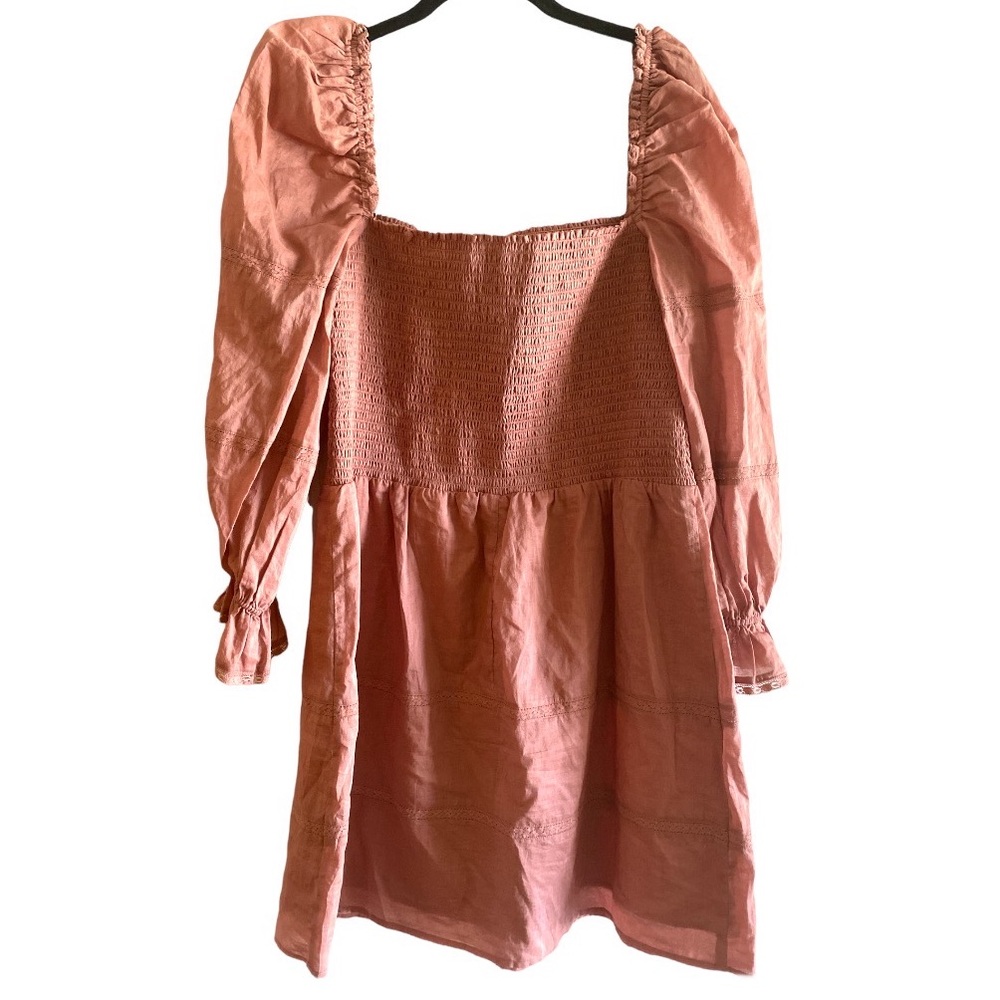 ❌SOLD❌ Reformation Dunes (Praline) Smocked Mini Dress Sz 12 - Picture 7 of 14